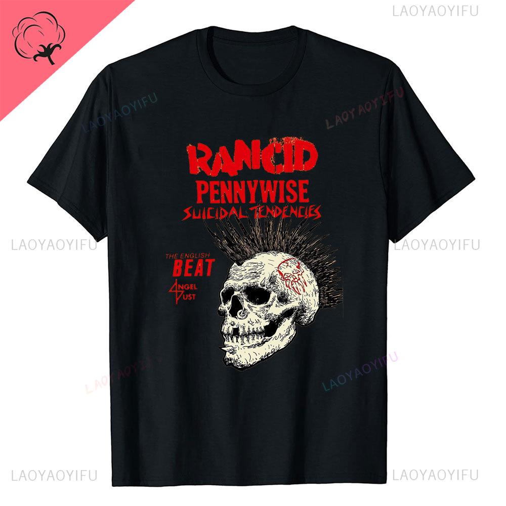 Rancid Band Short Sleeved Tshirt for Mens Summer American High Street Print Cool Pure Half Sleeves Trendy Printed Tshirt Top