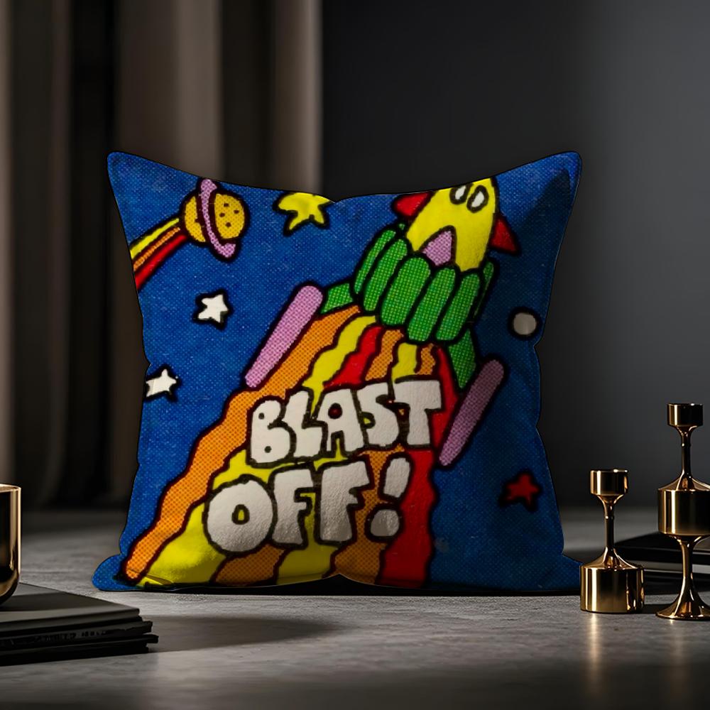 Cute StampIllustration Cushion Cover Anti-dustmite Pillowcase Invisible Zipper Silky Short Plush Sofa Cushion Cover