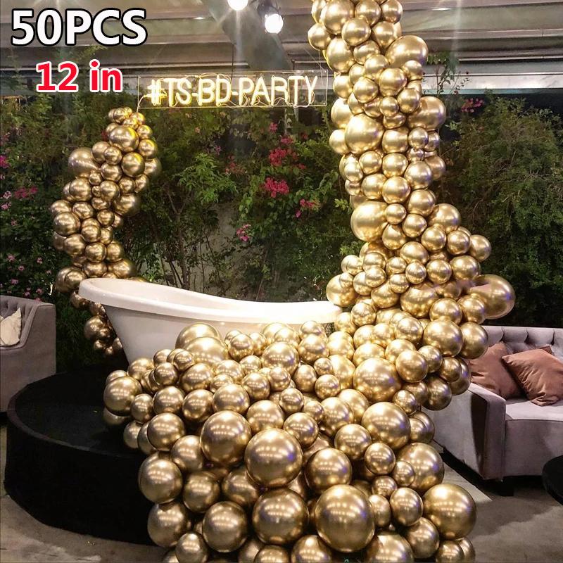 50pcs 12in Pearl Chrome Metal Balloon Golden Balloon Arch Wedding Supplies Party Decor