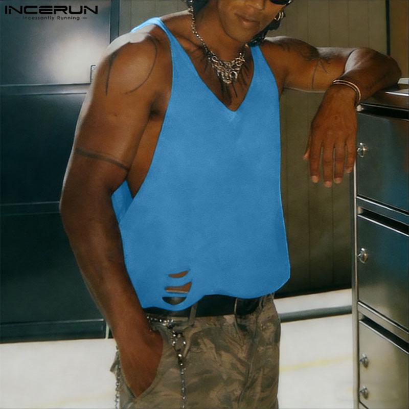INCERUN Summer Men V Neck Casual Sleeveless Strap Loose Tank Tops