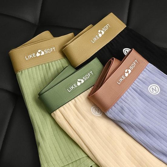 Men Boxer Underwear Elastic Mid-Waist Design Breathable Shorts Briefs Patchwork Color U-Convex Ribbed Smooth Wiring Panties