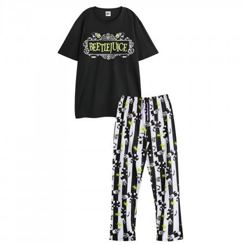 Beetlejuice Mens Logo Short-Sleeved Long Pajama Set
