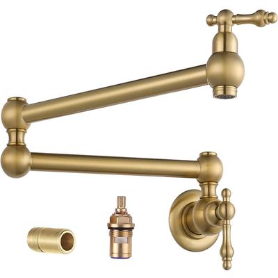Faltbarer Küchenhahn aus gebürstetem Gold zur Wandmontage, Badezimmer-Waschbeckenhahn, Kaltwasserhahn, drehbarer Klappauslauf, Waschtischkran