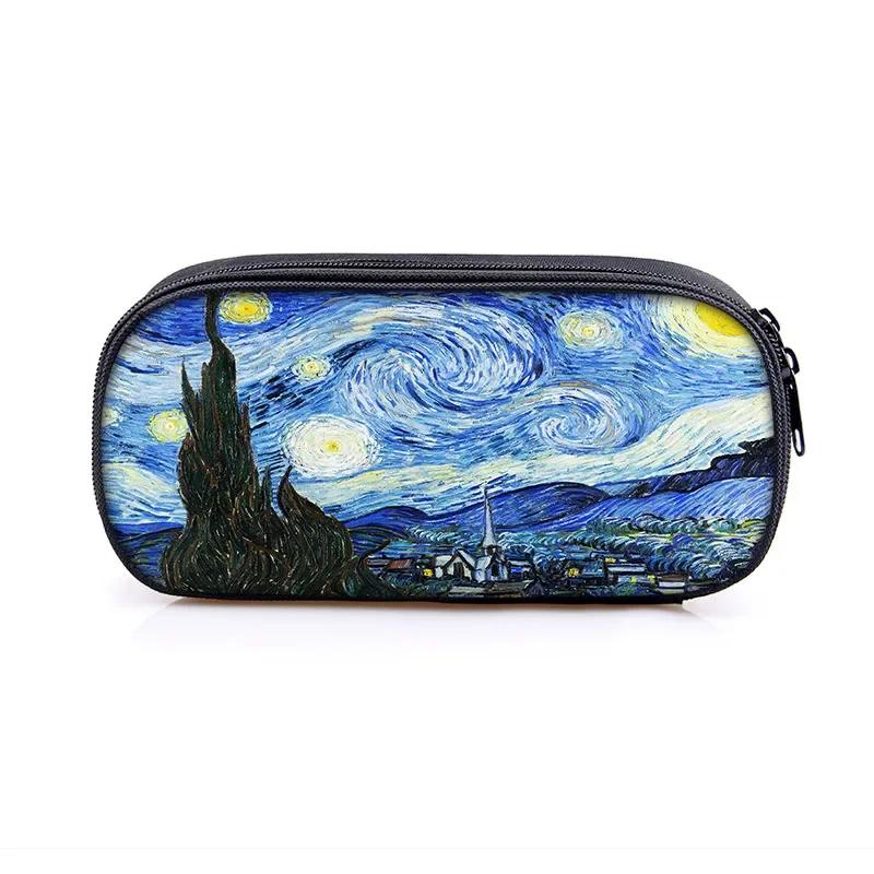 Famous Oil Painting Sunflower Skeleton Cosmetic Case Pencil Bag Van Gogh Stationary Bag Boys Girls Pencil Box School Supplies