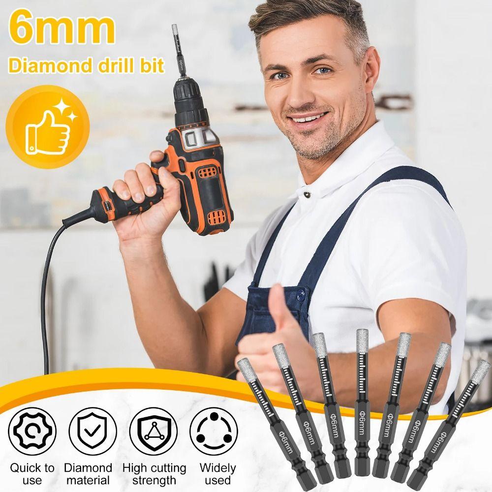6Pcs Dry-drilling Hexagonal Brazed Drill Bits Set Hex Shank Tile Drill Bit Porcelain Drilling