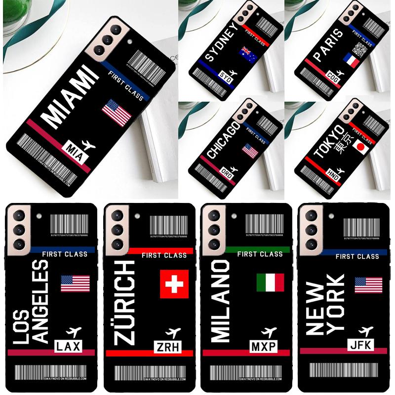Boarding Pass Plane Ticket Case For Samsung Galaxy S23 S22 Ultra S21 S20 FE Note 10 20 Ultra S8 S9 S10 Plus Cover