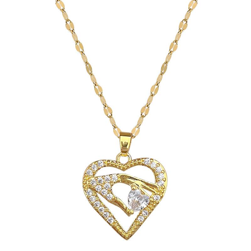 Love Hand Holding Sincere Light Luxury Temperament Gorgeous Full Diamond Necklace Female Versatile Collarbone Chain Titanium Steel Chain
