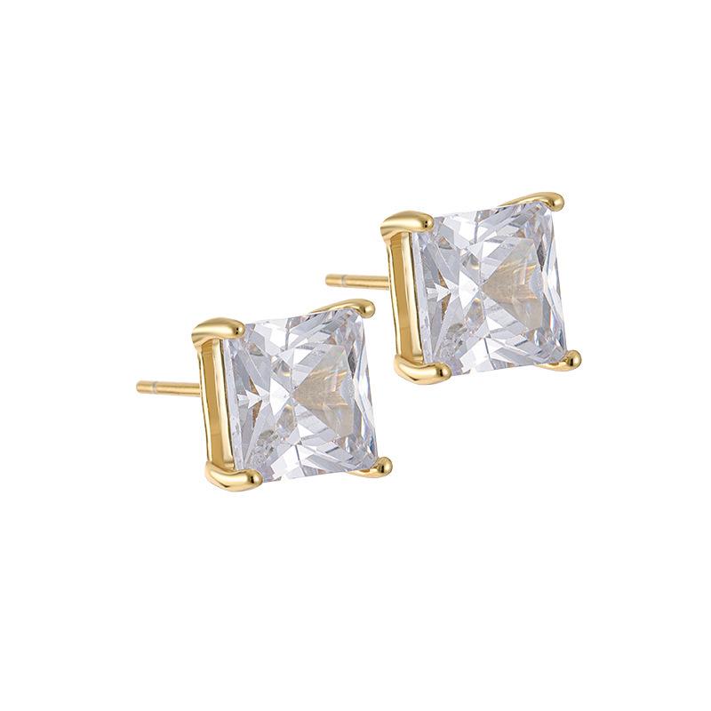European & American Style Square Copper Zircon Stud Earrings