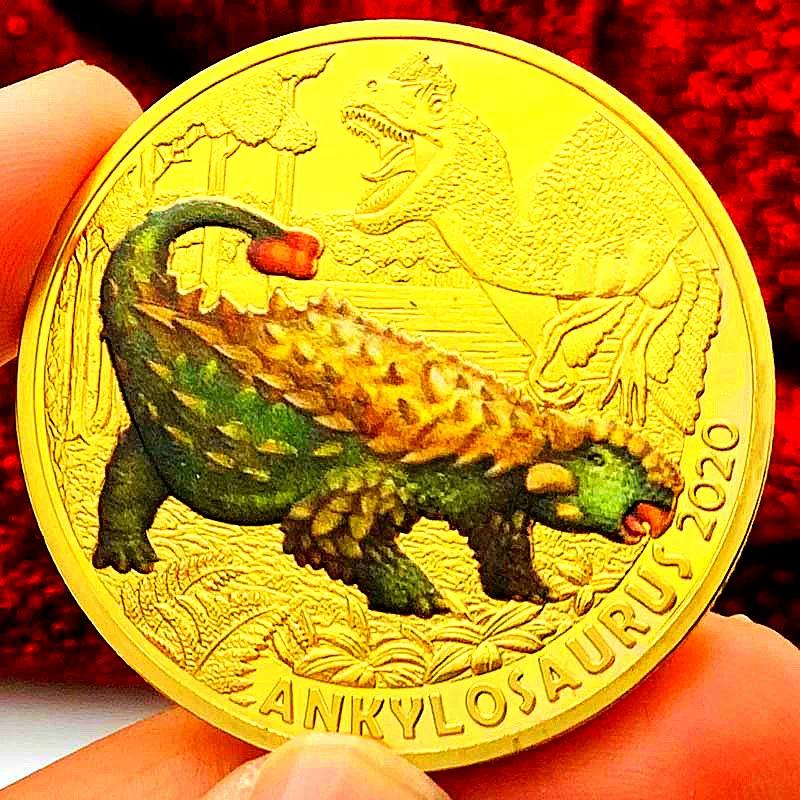 Dinosaur Animal Tyrannosaurus Rex Gold Plated Color Printing Commemorative Medal Creative Craft Gold Coin Velociraptor Children's Gift Coin