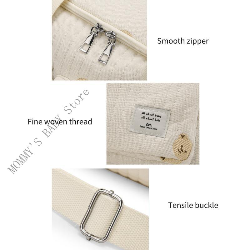 H3CD Mom Bag Handbag Embroidered Pattern Multi Compartment Splashproof Diaper Bag