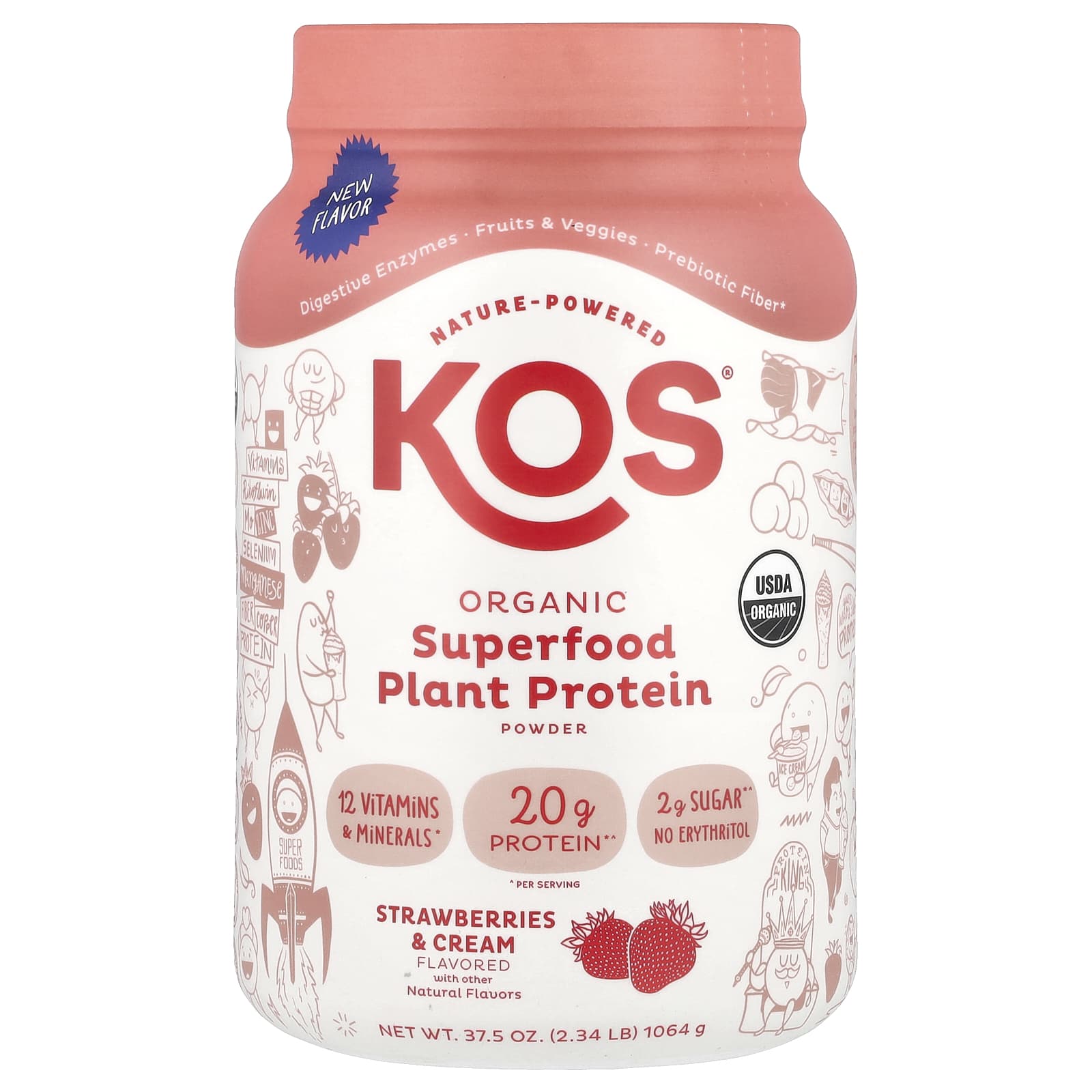 

Organic Superfood Plant Protein Powder, Strawberries & Cream, 1,064G (2.34Lb)