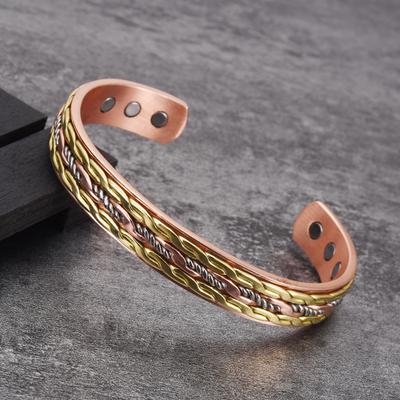 Ikuinen Cross Copper Bracelet Gold-color Twisted Magnetic Bracelet for Women Adjustable Cuff Copper Bracelets & Bangles Women