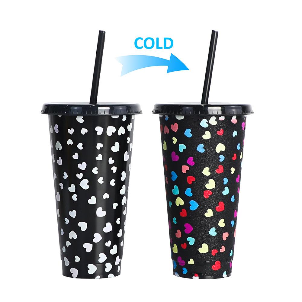 710ml PP Reusable with Straws Creative Water Cups Changing Colour Magical Plastic Cold Water Color Changing Cup for Halloween