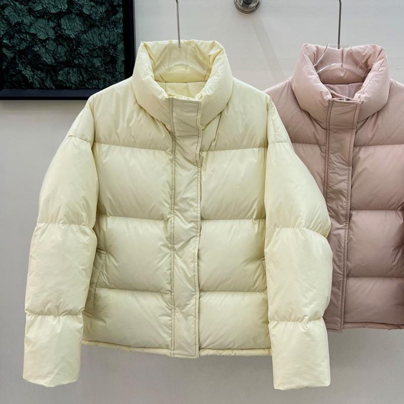 Womens Short Puffer Jacket 95% White Duck Down Thick Warm Coat Stand Collar Loose Fit Cold Winter