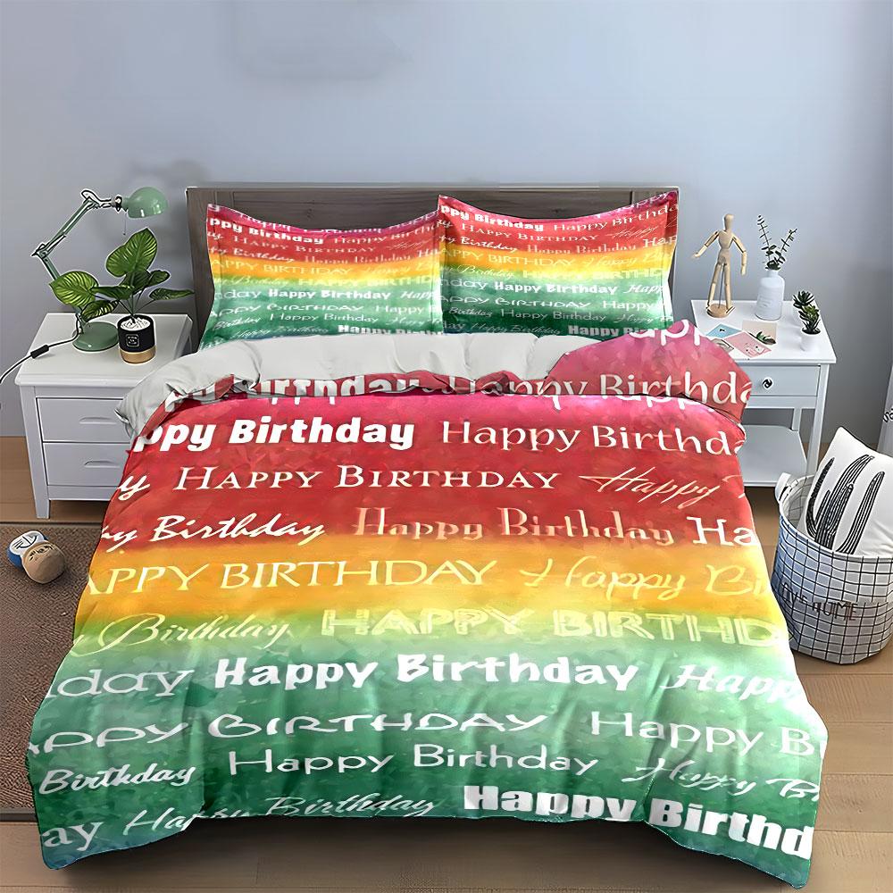 Happy Birthday Rainbow Bedding Bedding Duvet Cover Set Duvet Cover Pillowcases (1 * Duvet Cover 2 * Pillowcases, without duvet insert)