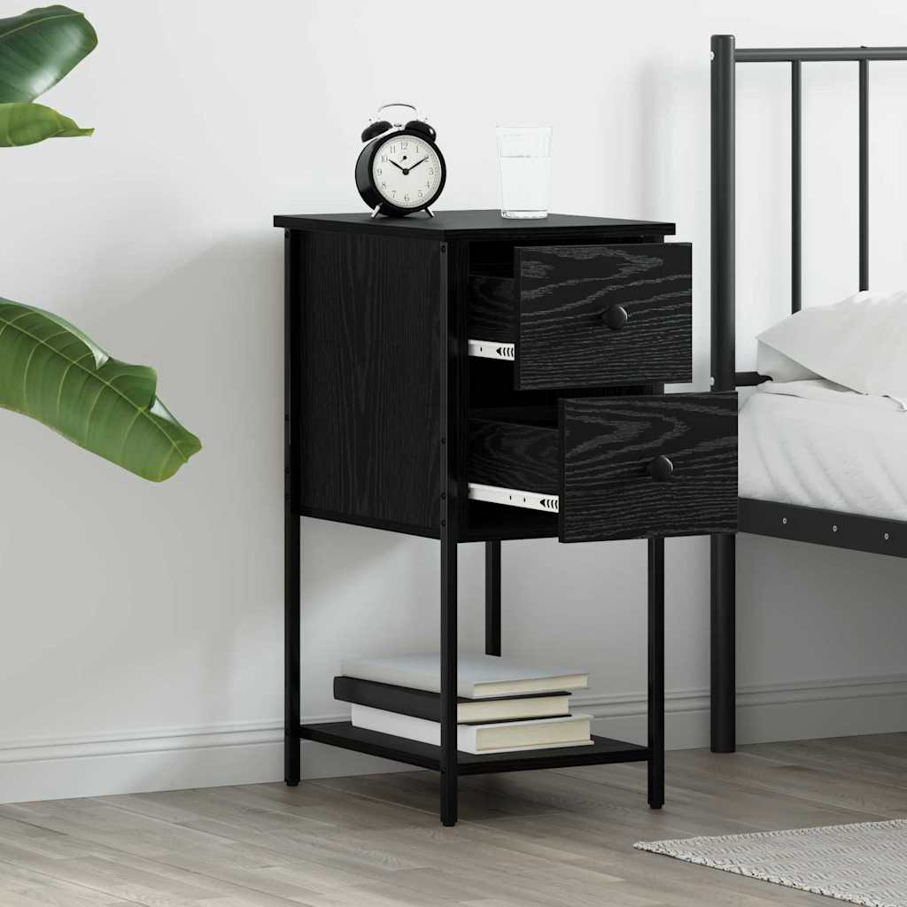 Nightstand Set of 2 Black Oak Finish 32 X 42 X 70 Cm Engineered Wood
