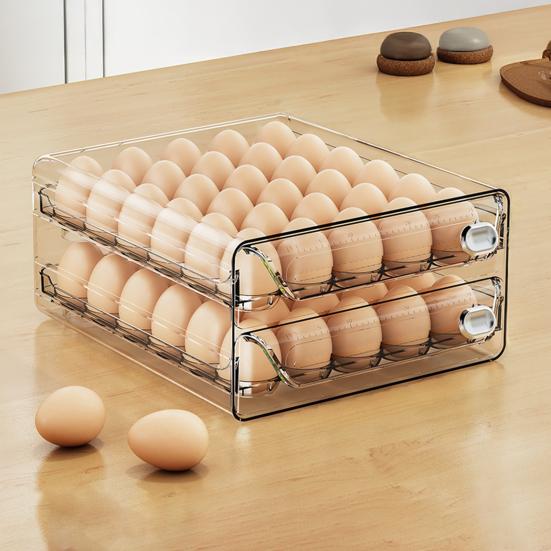 Egg Storage Box Transparent Space Saving Egg Container with Individual Slots Smooth Sliding Drawer Egg Holder for Kitchen Refrigerator