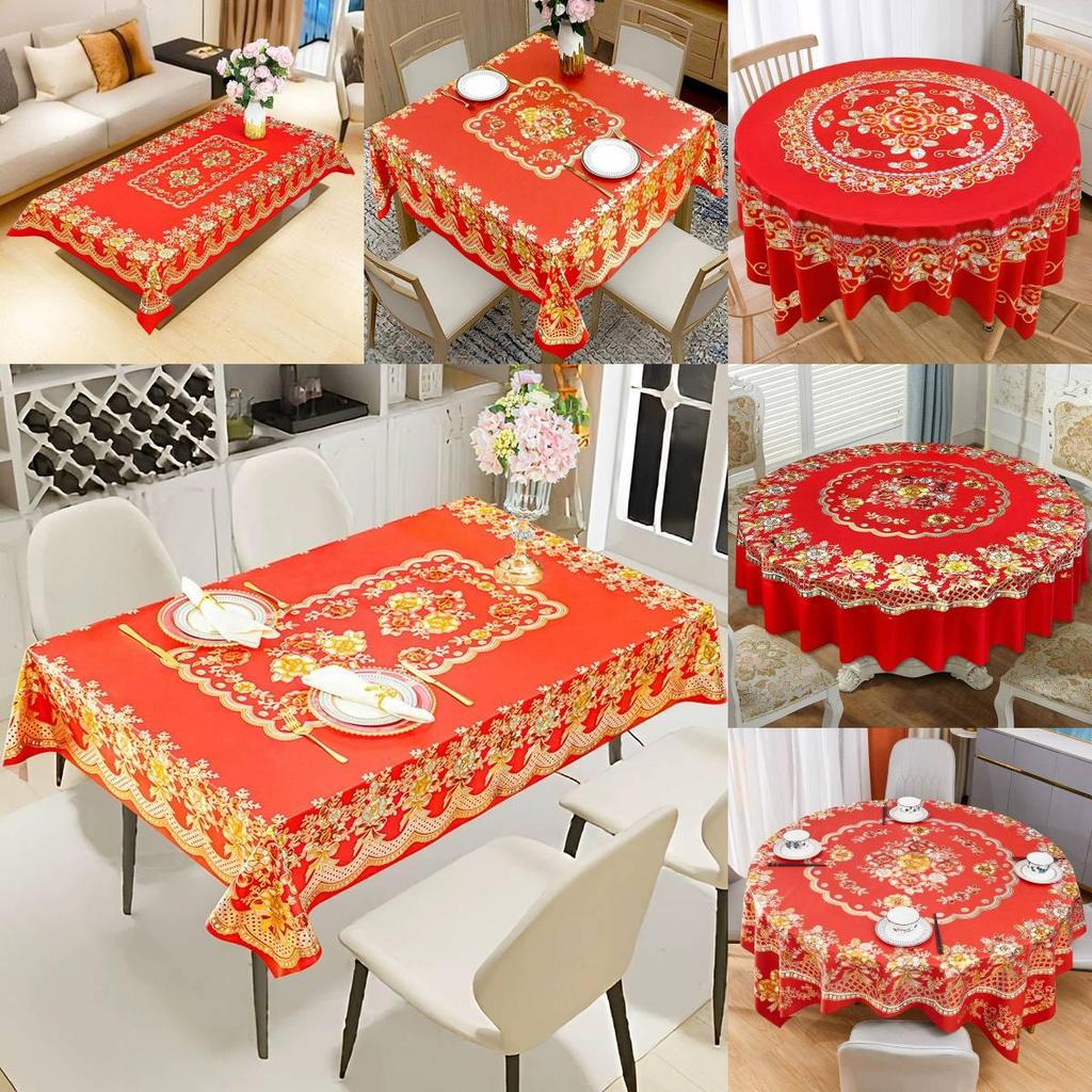 Pvc Round Square Tablecloth With Geometric Pattern For Home Dining And Holiday Decor