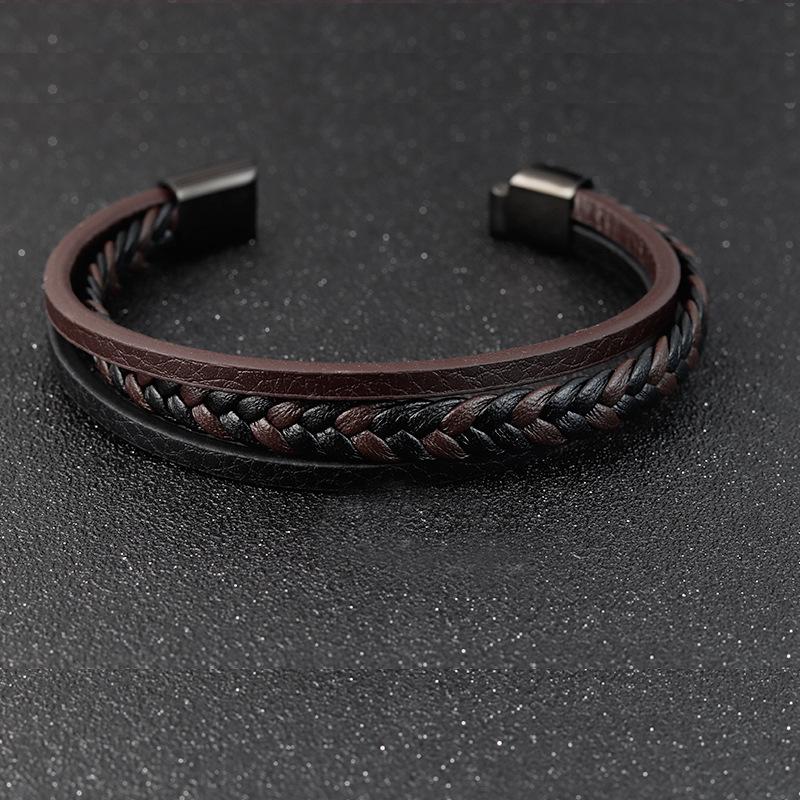 European and American Accessories Batch Simple Titanium Steel Men's Leather Bracelet, Double-layer Student Jewelry 2026