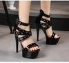 Summer 13cm Super High Heels Women Rivet Belt Buckle Punk Nightclub Heels Women Sexy Peep Toe Platform Sandalias De Mujer Slides