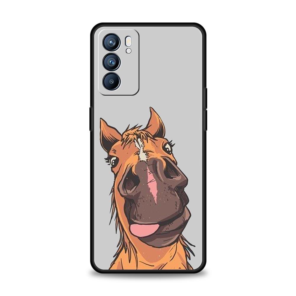 Case For Oppo A54 A53 A52 A9 A15 A95 A17 A16 A76 A74 A57 Find X6 X5 Reno8 Reno7 Reno6 Pro 5G Cover Galloping Horse Girl Drawing