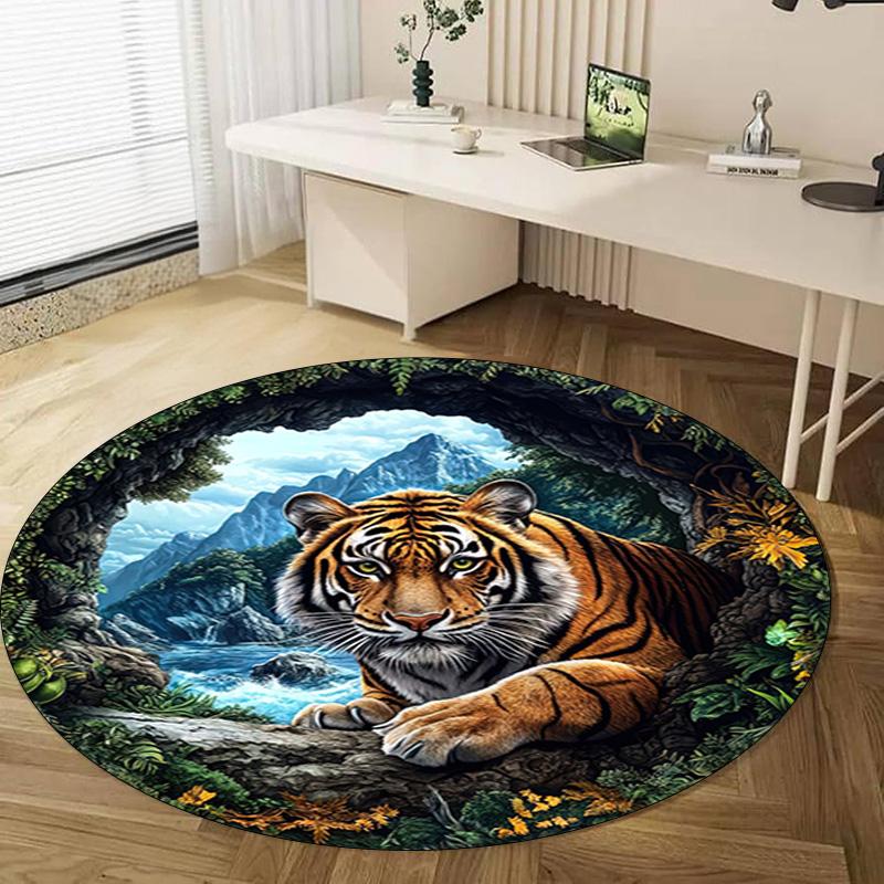 Animal Tiger Circular Rug - Office Decorative Carpet For Living Room Bedroom Door Mat Floor Rug Computer Chair Area Rug