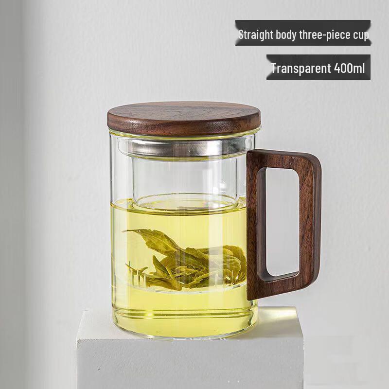 Walnut Wood Glass Tea Infuser Cup 450ml