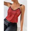 Top Cami da Donna Scollo a V in Rete con Paillettes e Cinturino con Fibbia Metallica per Festa Nightclub Blusa Senza Maniche Monocolore