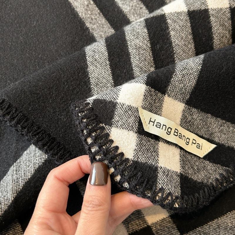 Black imitation cashmere scarf women's winter high-end sense double-sided plaid pattern warm scarf thickened versatile shawl