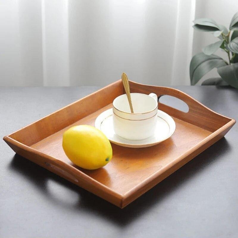 Vintage Wooden Tray Food Fruit Plate Vintage Color Dining Room Kitchen Handle Decoration Solid Wood Tray