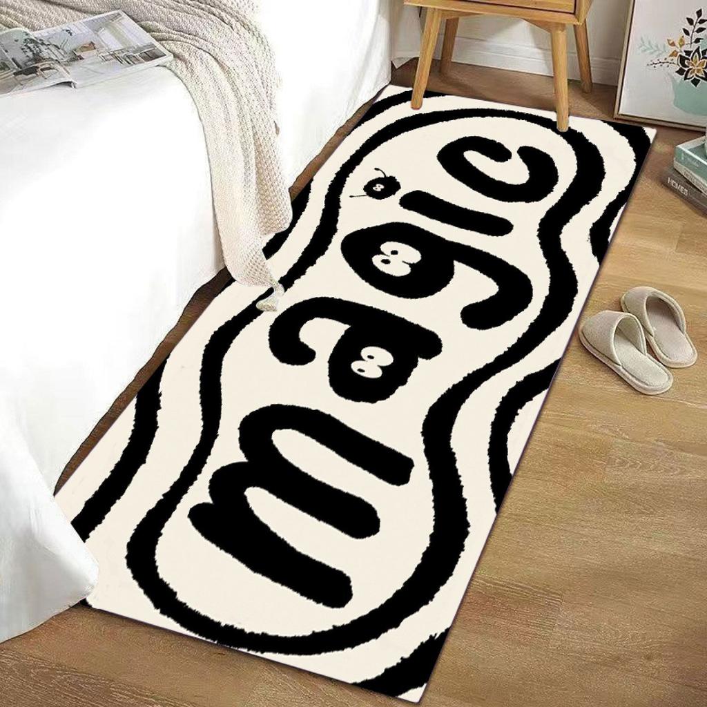 Cute Monster Pattern Runner Rug Soft Durable Black White Wave Design Non Slip Washable Carpet for Bedroom Corridor Home Decor