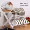 Double Layer Folding Dish Rack with Cutlery Storage - No Installation Needed