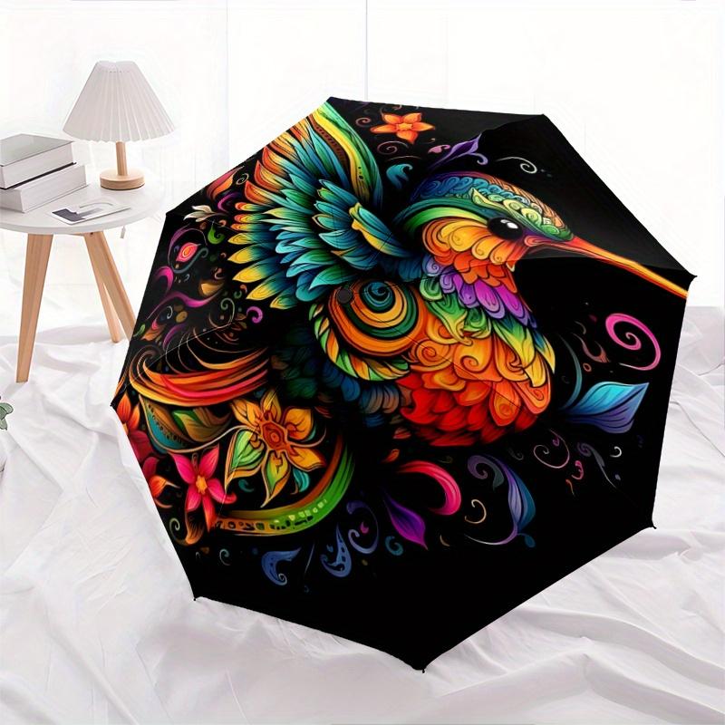 

1pc Colorful Hummingbird Art Cartoon Umbrella, Portable 3-Fold Compact Umbrella, Suitable for Camping, Hiking and Travel, Ideal Easter Birthday Gift f
