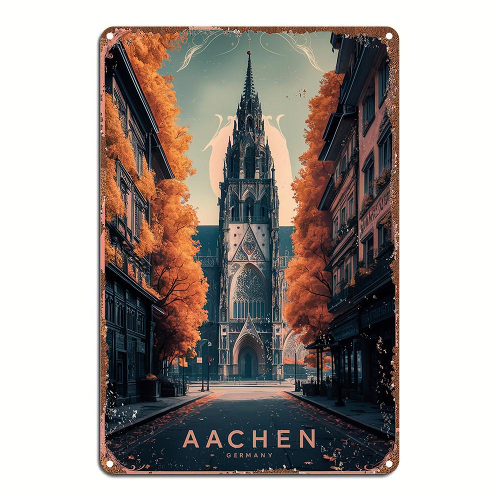 Декор комнаты Аахен Германия Винтажная металлическая жестяная табличка, Ретро алюминиевый настенный постер с печатью высокой четкости, Водонепроницаемый, Пылезащитный 20x30cm（7.8x11.8inch）
