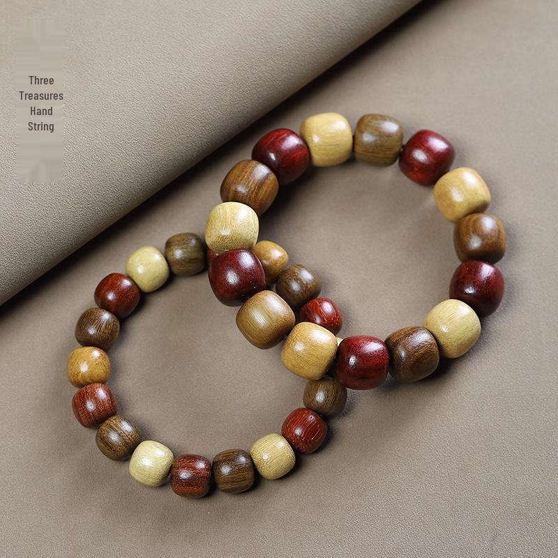Retro Buddhist Bead Bracelet: Multi-Treasure Green & Purple Sandalwood, Single-Loop Unisex Jewelry