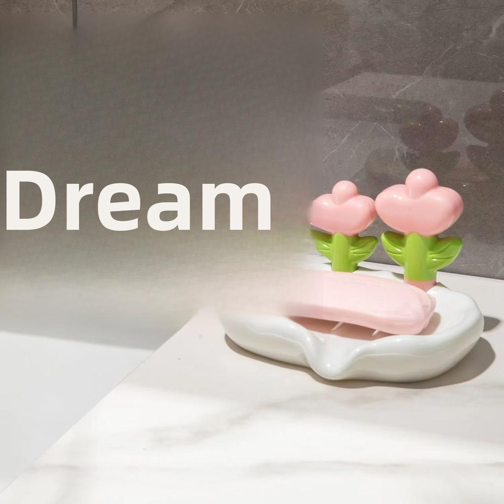 Flower Soap Box No Drill, Waterproof Plastic Soap Holder, High Aesthetic Design, Ideal for Bathroom Organization