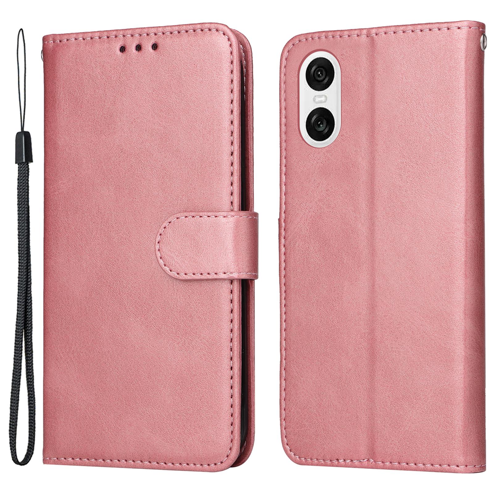 

For Sony Xperia 10 VI Case Calf Texture Leather Wallet Card Slots Anti-drop Phone Cover Pink