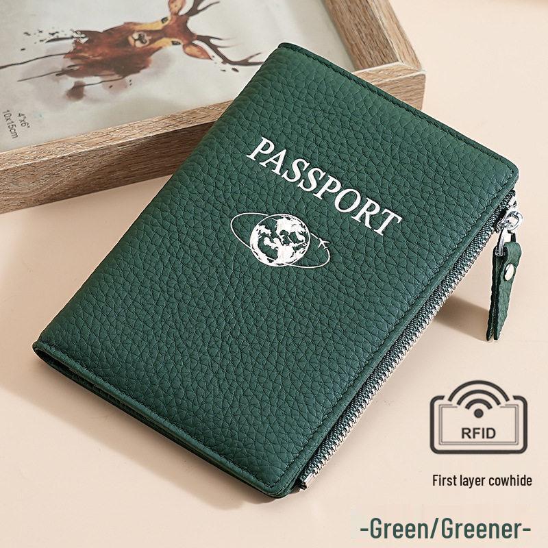 Lychee Pattern RFID Genuine Leather Passport and Travel Document Holder
