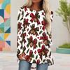 Women Plus Size White Christmas Printed Round Neck Long Sleeve Loose High Low Hem Shirt