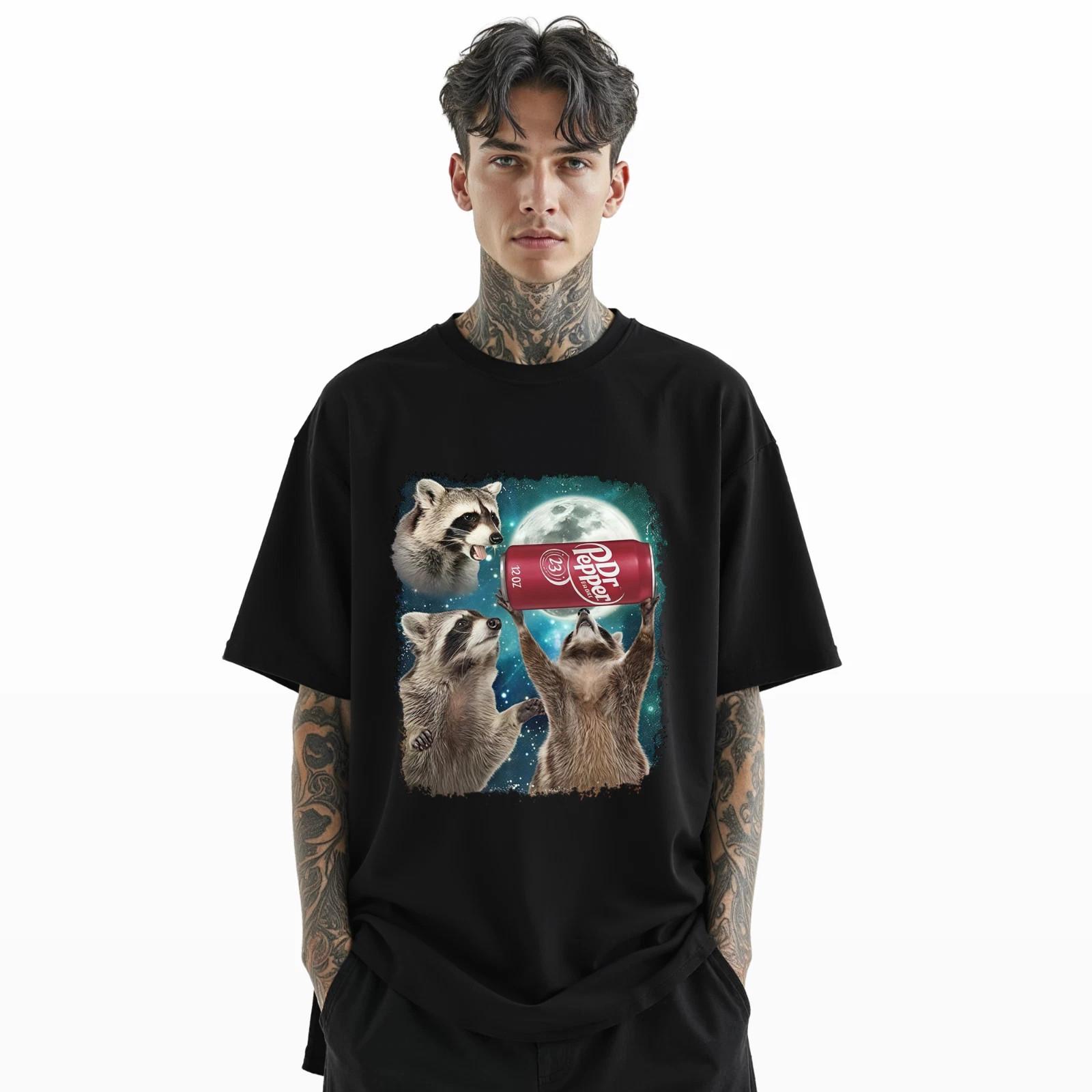 Dr Pepper Funny Raccoon Moon T-Shirt – Cute Cosmic Animal Graphic Tee XXXXL