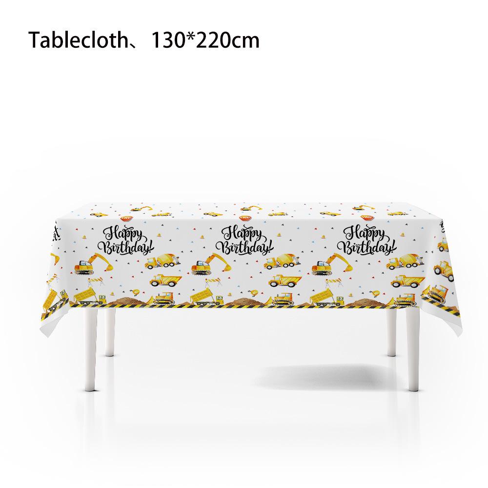 Yellow Excavator Party Set: Plates, Cups, Napkins & Tablecloth for Boys