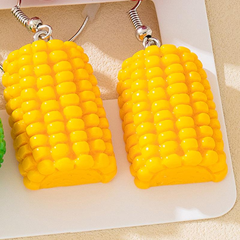 

Трехмерные имитирующие фрукты серьги, апельсины, клубника, авокадо, кукуруза, свежие мультяшные, милый стиль зерна