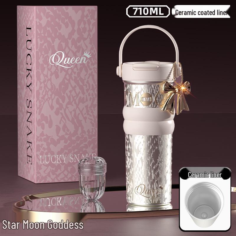 Women's Large Capacity Insulated Fruit Tea Cup with Ceramic Liner