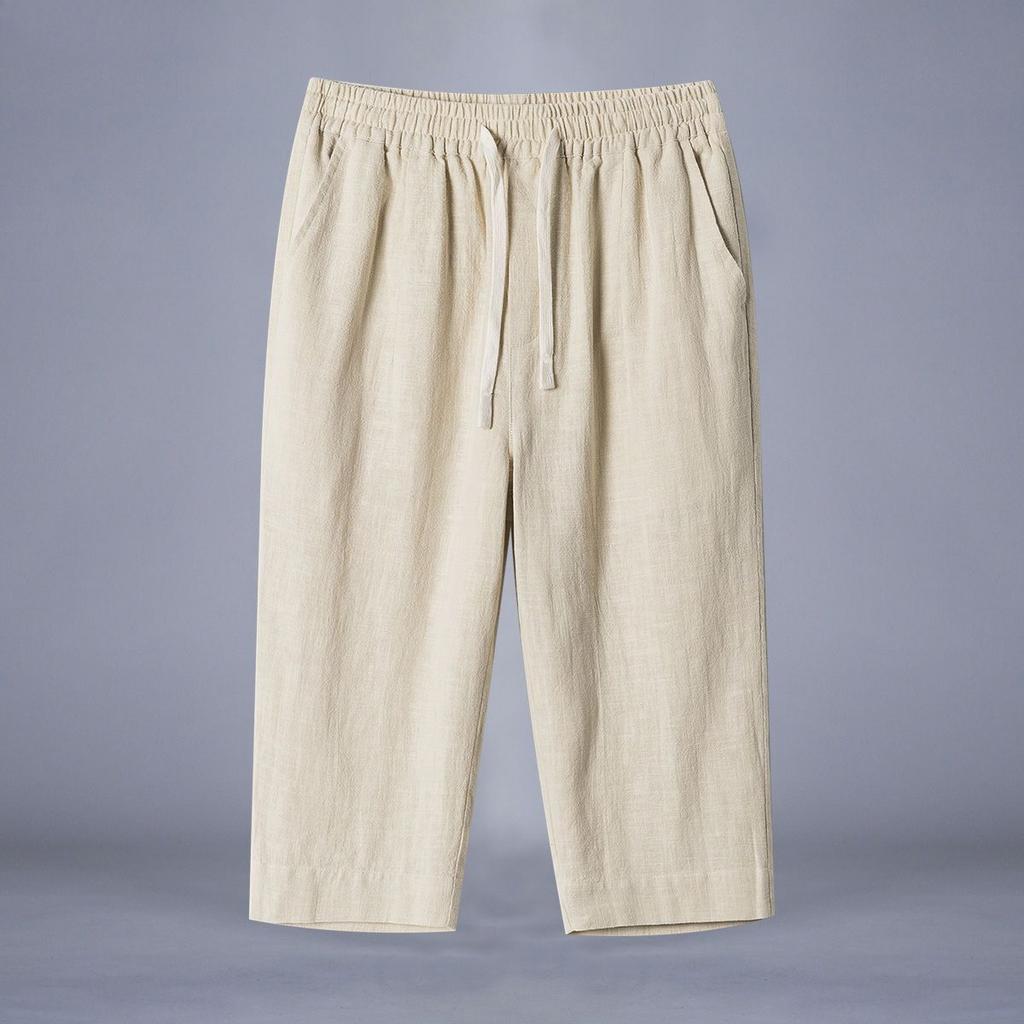 Men's Summer Cotton and Linen 7-point Pants  Loose Thin Straight Shorts Plus Size Linen Beach Pants