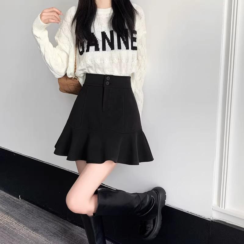 2025 New High-Waisted A-Line Fishtail Midi Skirt for Autumn and Winter