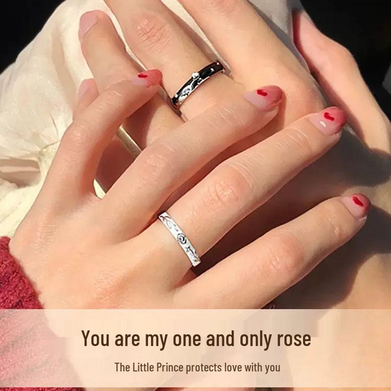 The Little Prince & Rose Sterling Silver Couple Rings - Unique Design Gift for Girlfriend