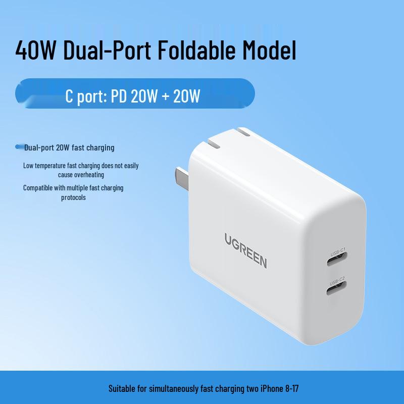 UGREEN 30W Dual-Port Charger for iPhone 15/13, iPad, Huawei, Android