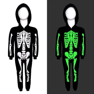 Disfraz de cosplay D Halloween disfraz infantil esqueleto esqueleto fantasma luminoso disfraz disfraz de juego mono con capucha ropa cos decoración