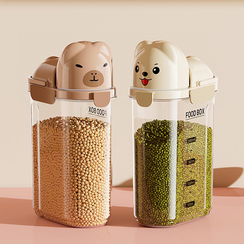 Cartoon-themed airtight storage jars, household dustproof containers, grain storage boxes, large-capacity plastic jars for coffe