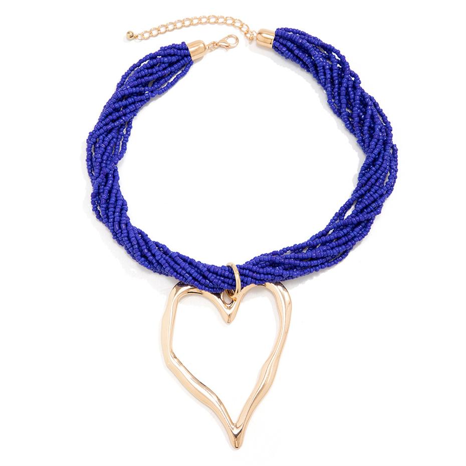 

Exaggerated Multilayer Big Love Heart Pendant Choker Necklace for Women Boho Rice Beads Chain Y2K Jewelry Wed Bridal Accessories